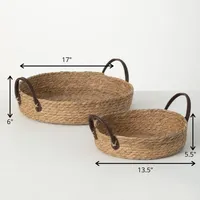Brown Woven Wicker Baskets with Handles, Set of 2