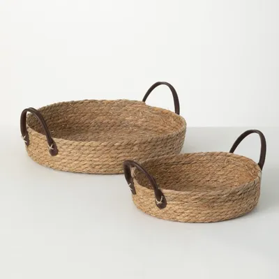 Brown Woven Wicker Baskets with Handles, Set of 2