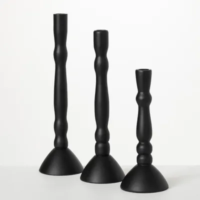 Black Round Base Taper Candle Holders, Set of 3