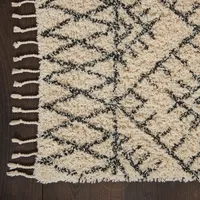 Charcoal and Ivory Linear Fringe Runner, 2x6