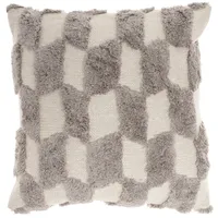 Gray Tufted Diagonal Checkers Throw Pillow