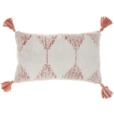 Rust Stripe Diamond Tassels Cotton Lumbar Pillow