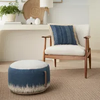 Navy Jagged Linear Pouf with Handle