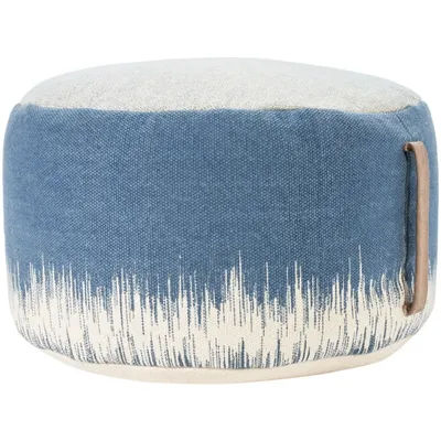 Navy Jagged Linear Pouf with Handle