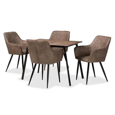 Table and Leather Bucket Chairs 5-pc. Dining Set