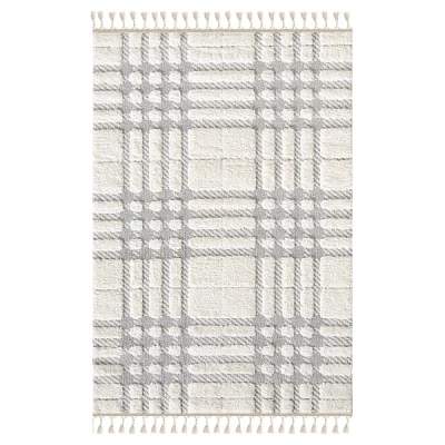 Cream and Gray Tufted Criss-Cross Area Rug, 7x9