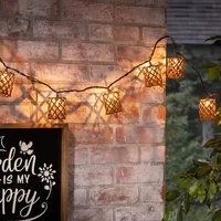 Golden Brown Rattan Weave Outdoor String Lights