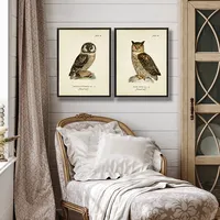 Sitting Owls Black Framed Art Prints, Set of 2