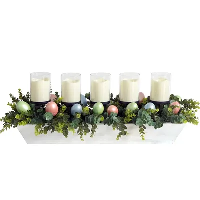 Boxwood and Easter Eggs LED Candle Centerpiece