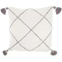 Gray Dotted Braided Stripe Tassel Throw Pillow