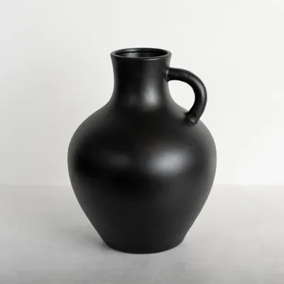 Black Terracotta Pitcher Vase, 13 in.