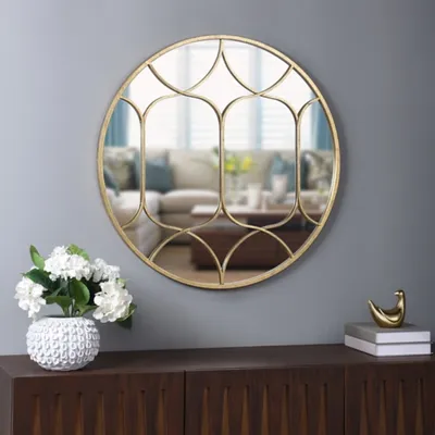 Gold Circular Inset Round Wall Mirror