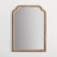 Natural Wood Beaded Scalloped Rectangular Mirror