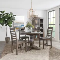 Weathered Brown Pine Wood Dining Table