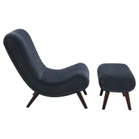 Deep Navy Piped Edge 2-pc. Chair and Ottoman Set