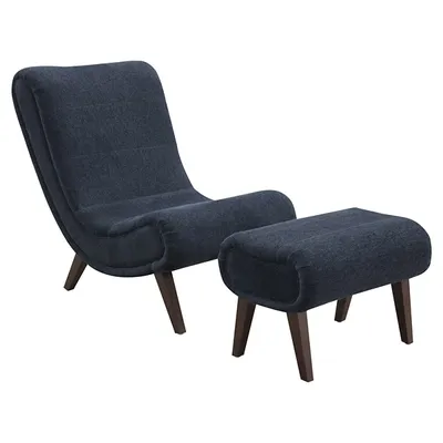 Deep Navy Piped Edge 2-pc. Chair and Ottoman Set