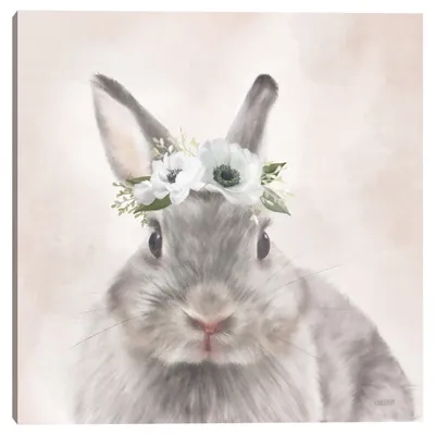 Bunny Flower Crown Easter Canvas Wall Art