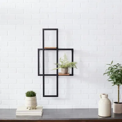 Black Asymmetrical Geometric Wall Shelves