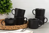 Matte Black Linear Mugs, Set of 6