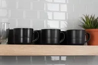 Matte Black Linear Mugs, Set of 6