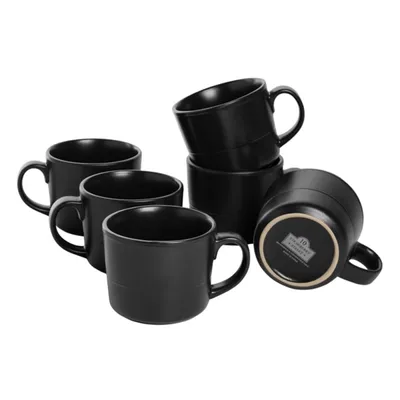 Matte Black Linear Mugs, Set of 6