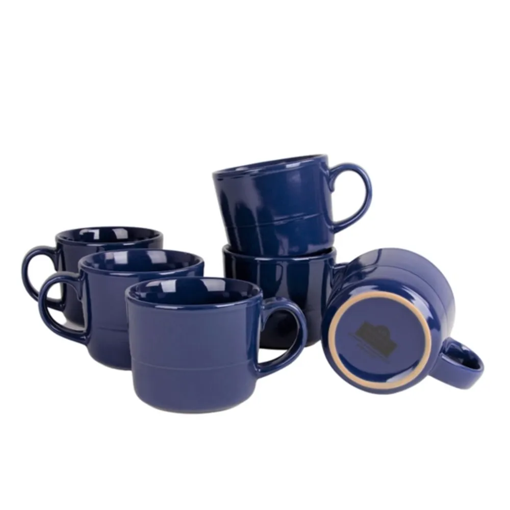 Cobalt Blue Linear Mugs, Set of 6
