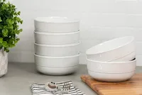 White Linear Cereal Bowls, Set of 6