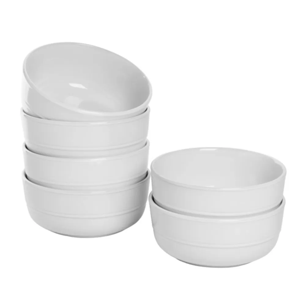White Linear Cereal Bowls, Set of 6
