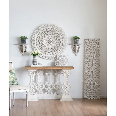 Ivory Distressed Carved 2-pc. Wall Shelf Set