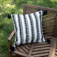 Black and White Woven Stripe Outdoor Pillow