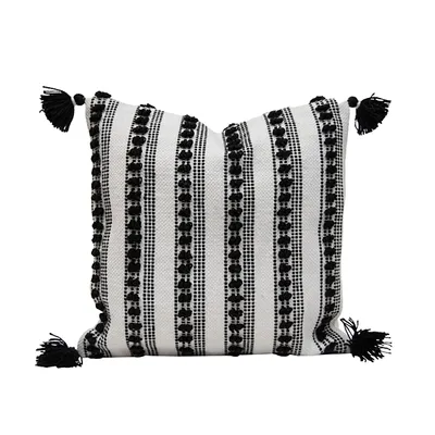 Black and White Woven Stripe Outdoor Pillow