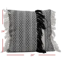 Black and White Fringe Outdoor Pillow