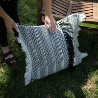 Black and White Fringe Outdoor Pillow