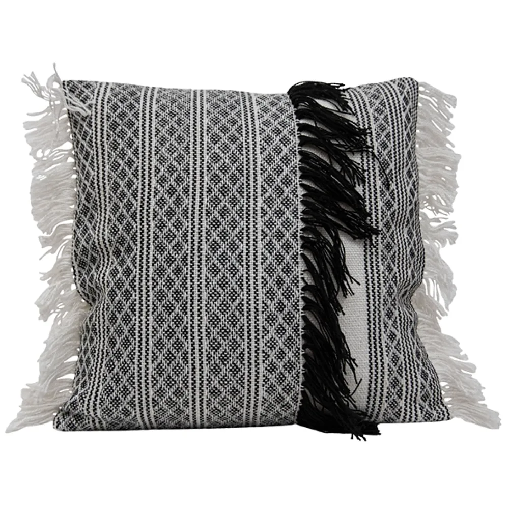 Black and White Fringe Outdoor Pillow