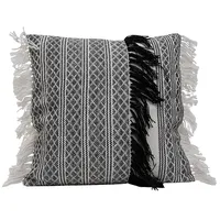 Black and White Fringe Outdoor Pillow