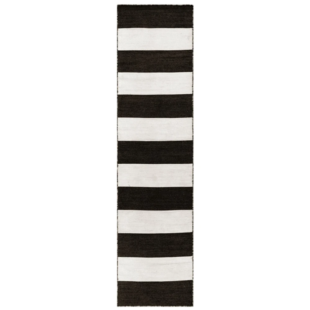 Black Cabana Stripe Indoor/Outdoor Runner, 2x8