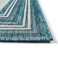 Ocean Blue Threaded Frame Outdoor Area Rug, 4x7