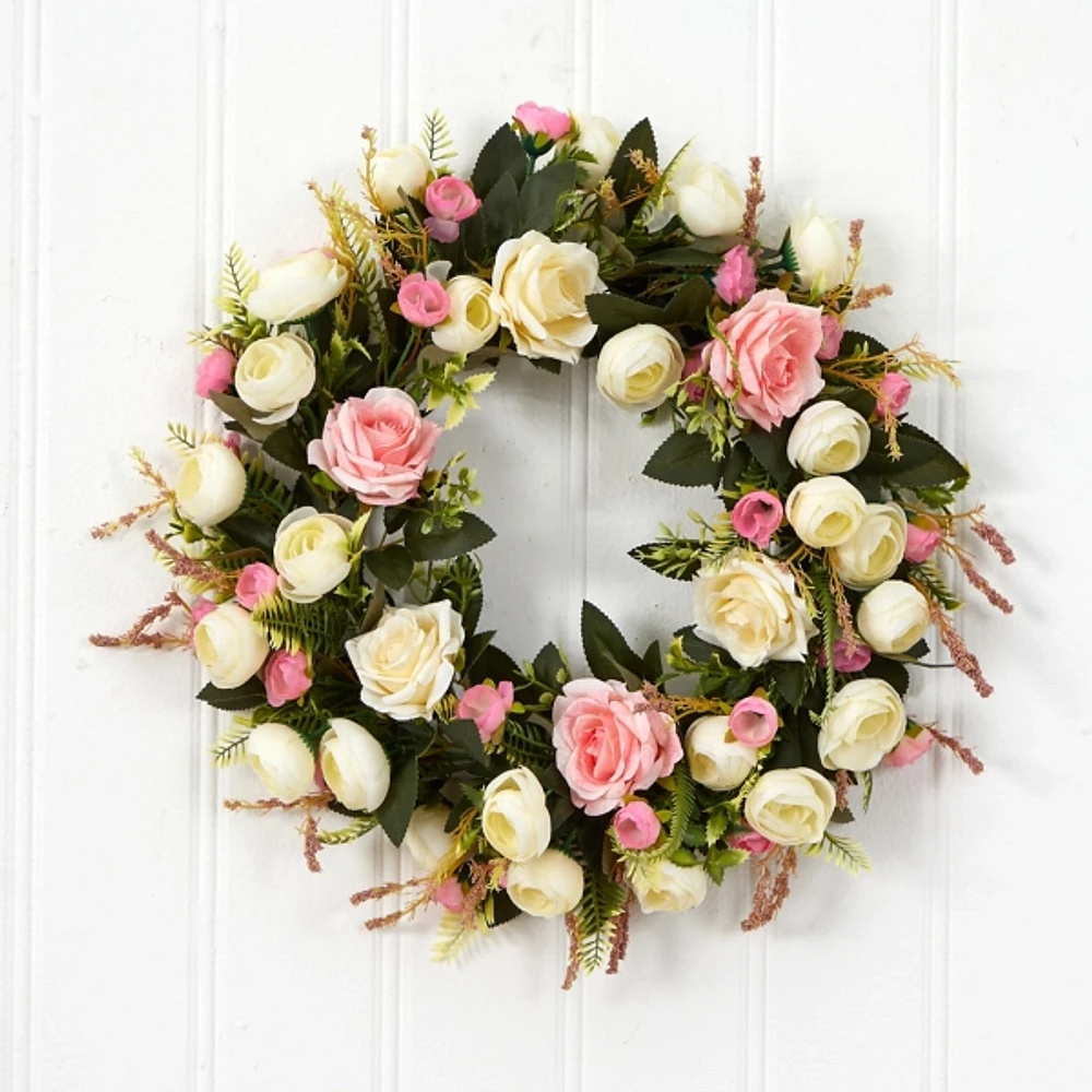 Pink and Ivory Roses Wreath