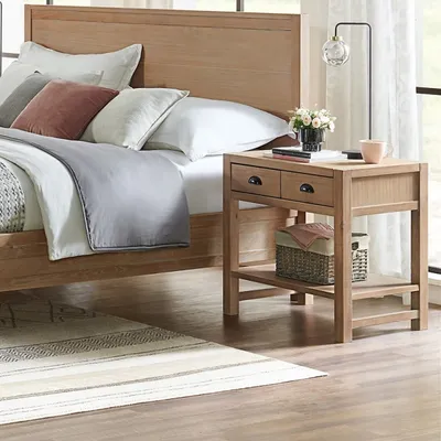 Natural Wood Grain Open Shelf Nightstand