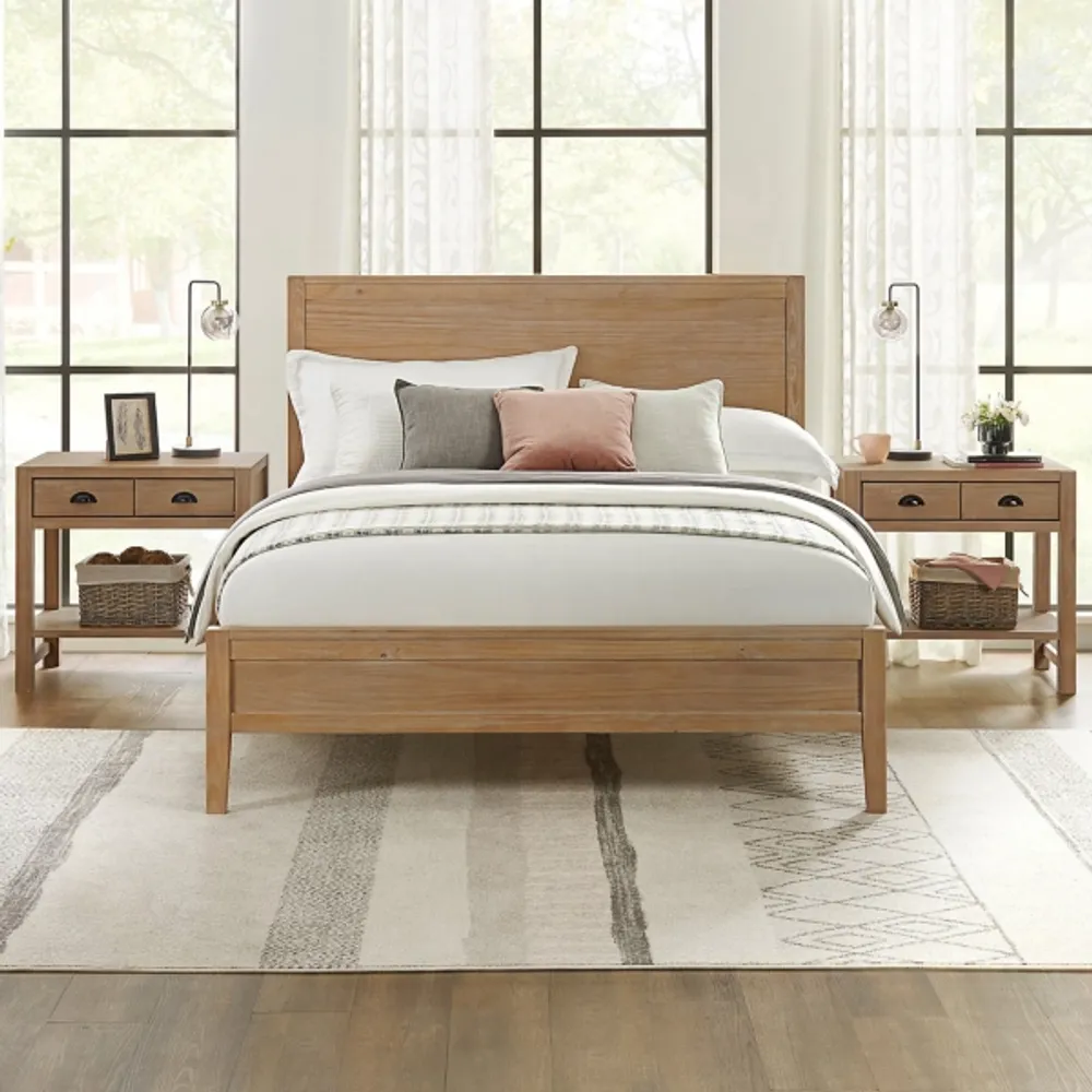 Natural Wood Grain Panel Queen Bed