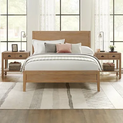Natural Wood Grain Panel Queen Bed