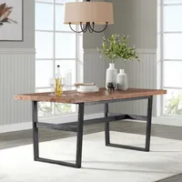 Cedar Wood and Black Metal Dining Table