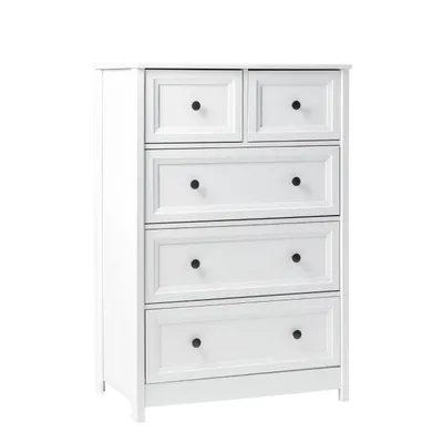 White Wood Five Framed Drawers Dresser