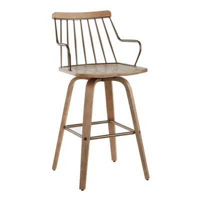 Whitewash Poplar Wood Swivel Counter Stool