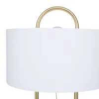 Gold Metal Open Loop Stem White Round Table Lamp