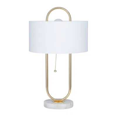 Gold Metal Open Loop Stem White Round Table Lamp