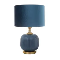 Glass Base Round Blue Velvet Shade Table Lamp