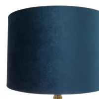 Glass Base Round Blue Velvet Shade Table Lamp