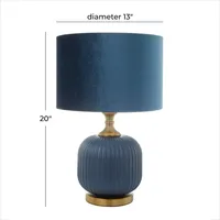 Glass Base Round Blue Velvet Shade Table Lamp