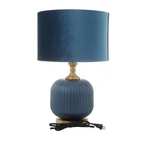 Glass Base Round Blue Velvet Shade Table Lamp